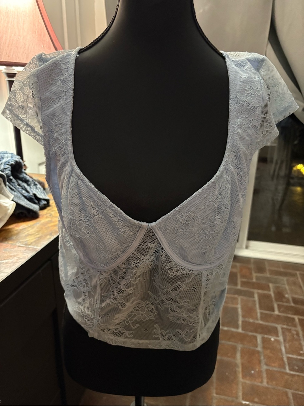 Garage Light Blue Lace Bralette Crop Top
